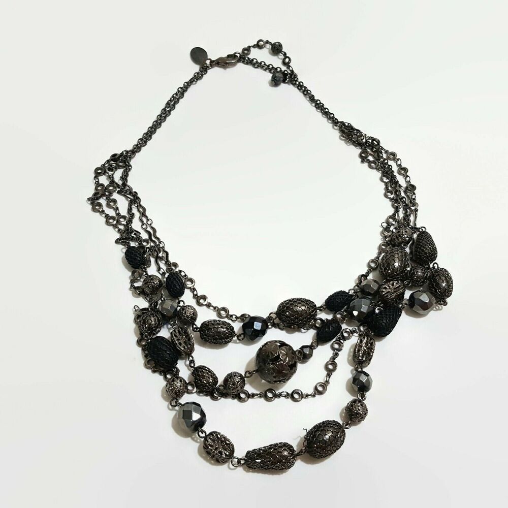 White House Black Market Black And Grey Beaded Five Strand Necklace